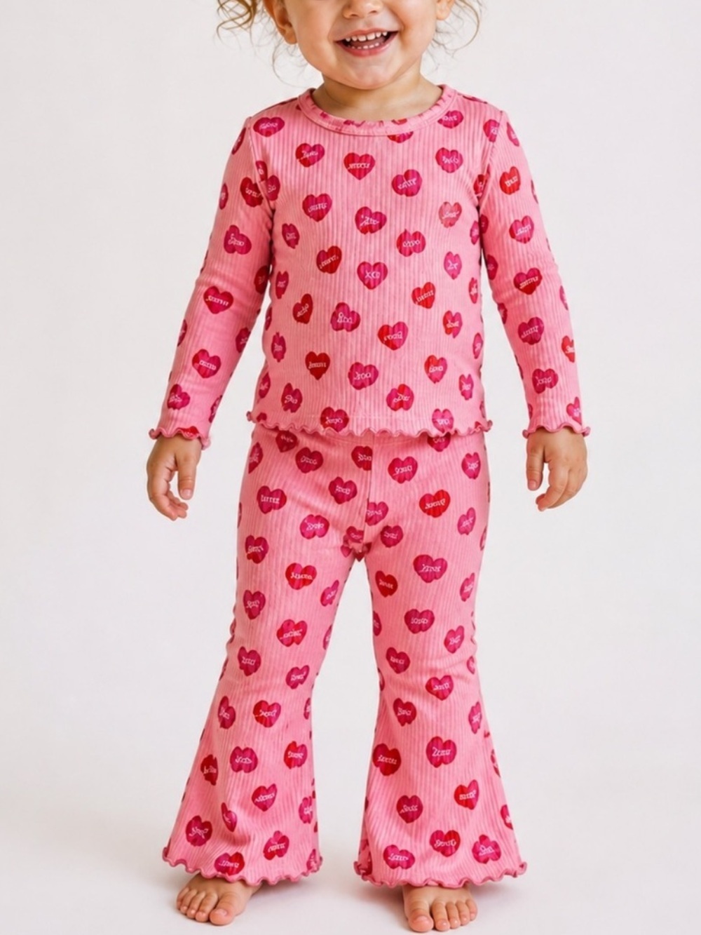 OLD NAVY NWT 2PC Heart Lounge Top Flare Pants Set Baby Coquette Outfit 18-24M
